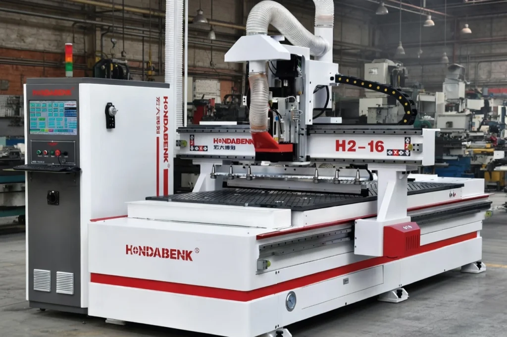 CNC router makinesi ahşap malzeme üzerinde kesim işlemi yapıyor