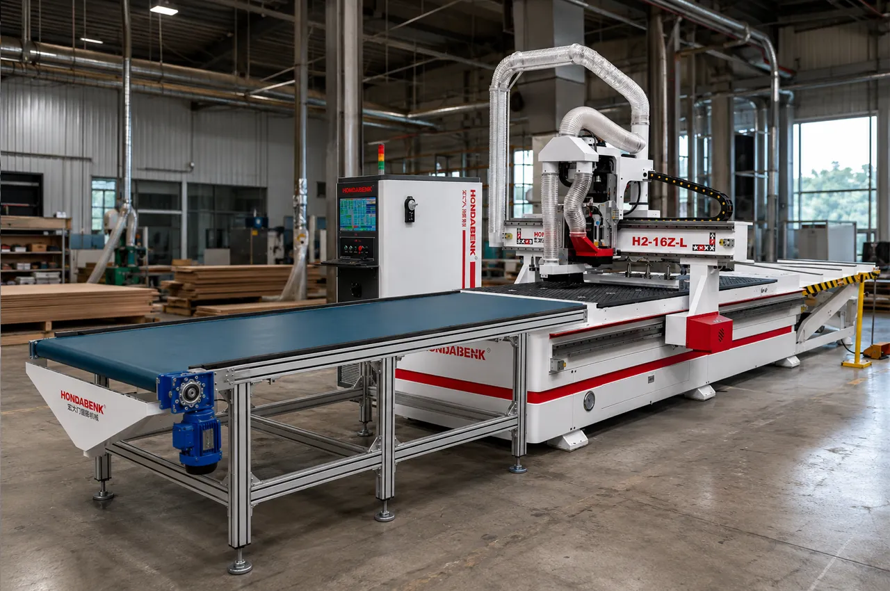 CNC Router ile hangi ürünler üretilebilir sorusunu anlatan fabrika içi ahşap CNC router makinesi görseli